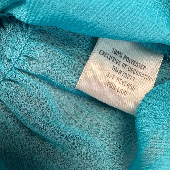 Candies Turquoise Ruffle‎ Sleeve Elastic Waist Sheer Blouse Top Womens - Picture 2 of 6